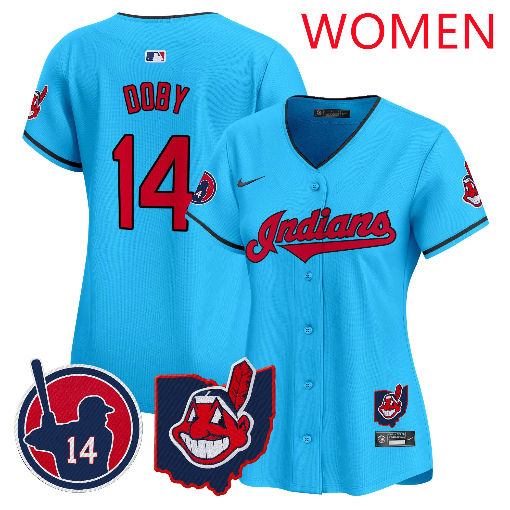 Women Cleveland Indians #14 Doby Light Blue Nike 2025 Patch Vapor Premier Limited MLB Jersey